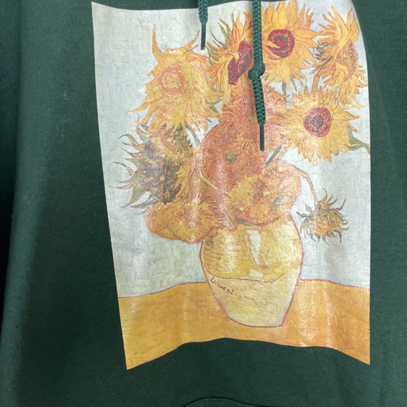 Vincent Van Gogh Sunflowers XL Green Pullover Hoodie Sweatshirt - Picture 4 of 7